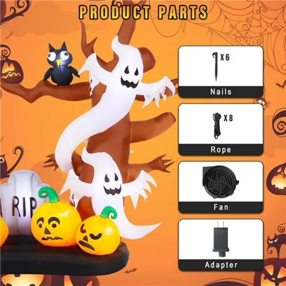 8 FT Halloween Inflatables Outdoor Decorations, Giant Blow Ups Flying Ghosts - Picture 3 of 8